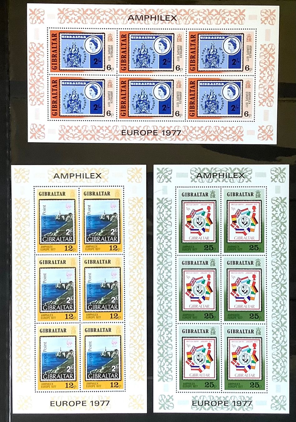 Alle Briefmarken: 1977 Gibraltar Int.Brief. AMPHILEX 77 ´ - Kleinbogensatz ** – Neu (gemäss Beschreibung) aus Liestal von Pep3
