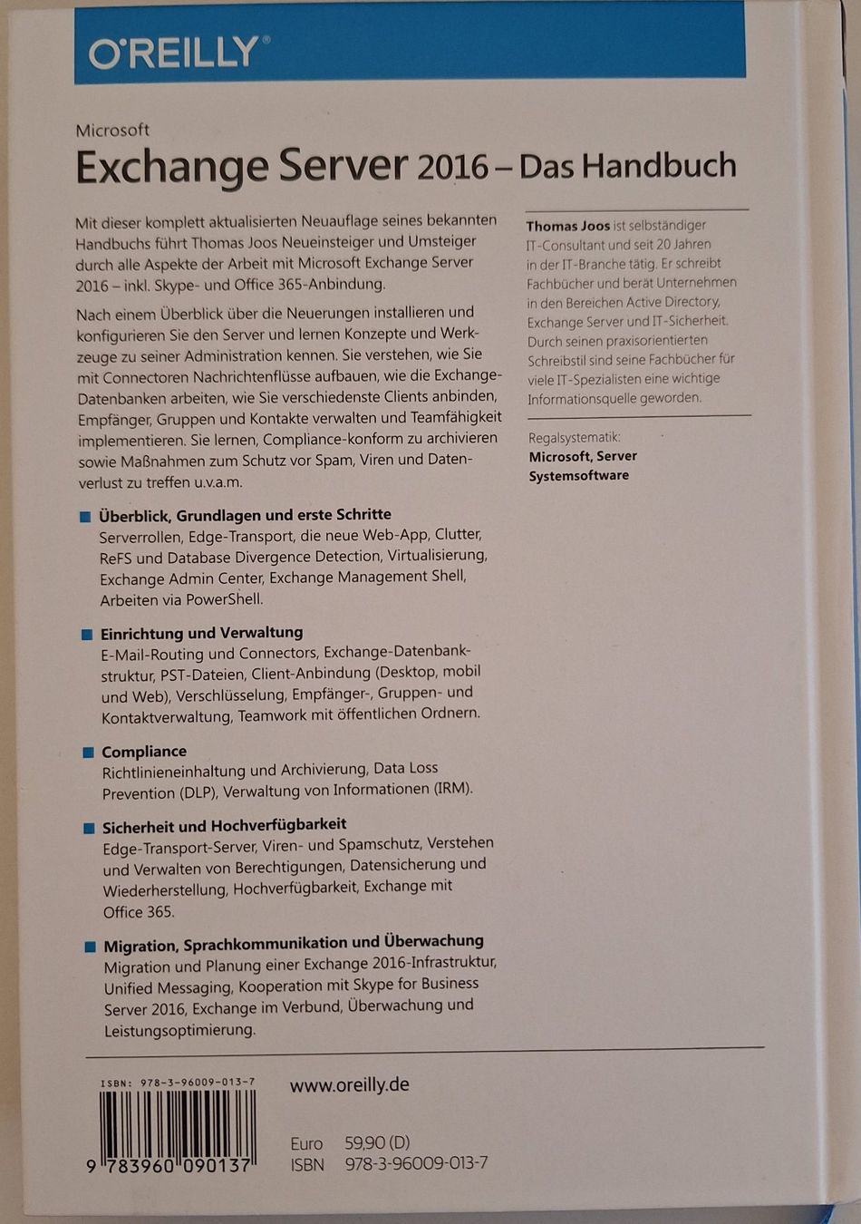Libri: Exchange Server 2016 - Das Handbuch – Usato da Scherzingen venduto da Online-Trader 1