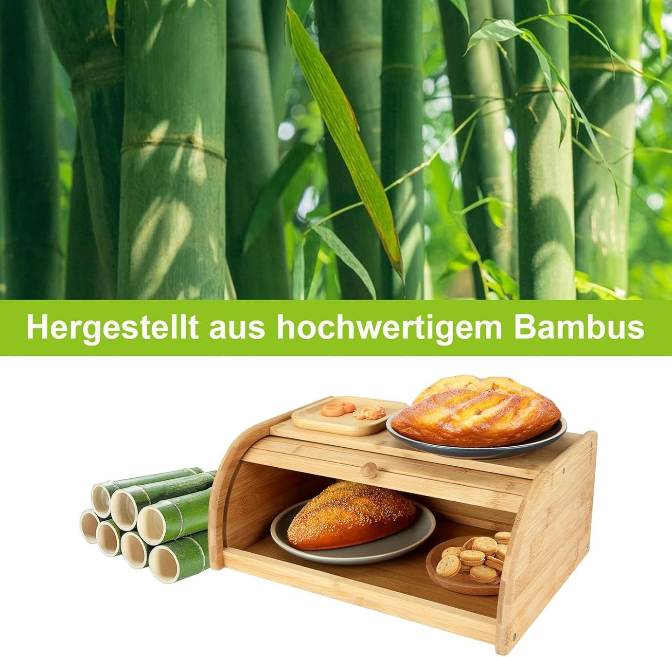 Behälter & Ähnliches: Brotkasten Bambus Holz mit Rollklappe – Neu und originalverpackt aus Genève von Top-Trend 6