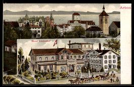 AK Arbon, Hotel Lindenhof mit Concerthalle, Ortsansicht am S