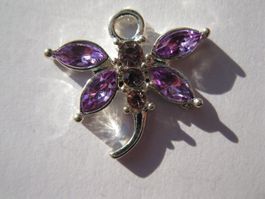 Anhänger Libelle versilbert mit lila Strass