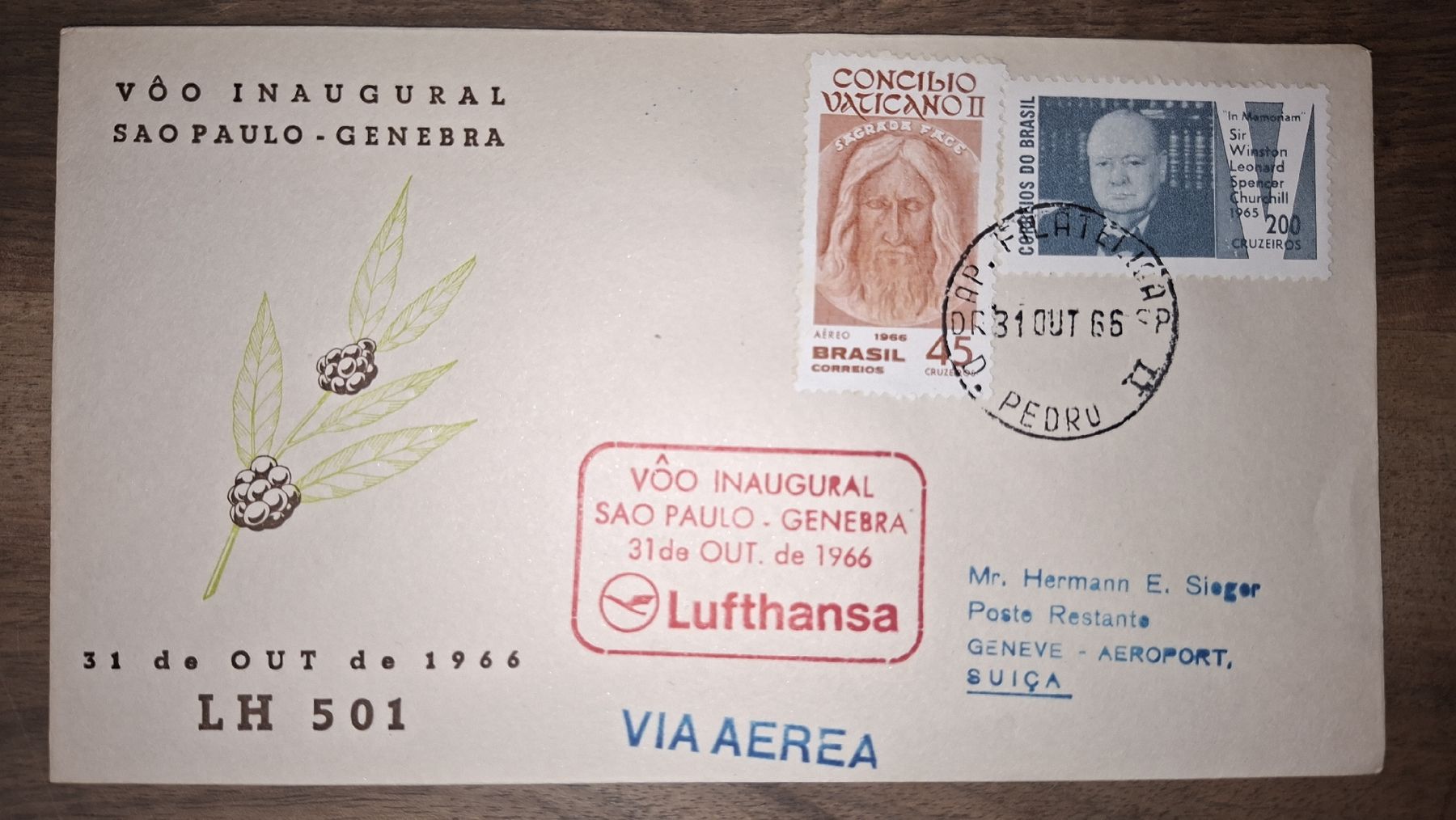 Tutti i francobolli: Sao Paulo - Genebra 31.08.1966 – Usato da Balgach venduto da SIMEON27
