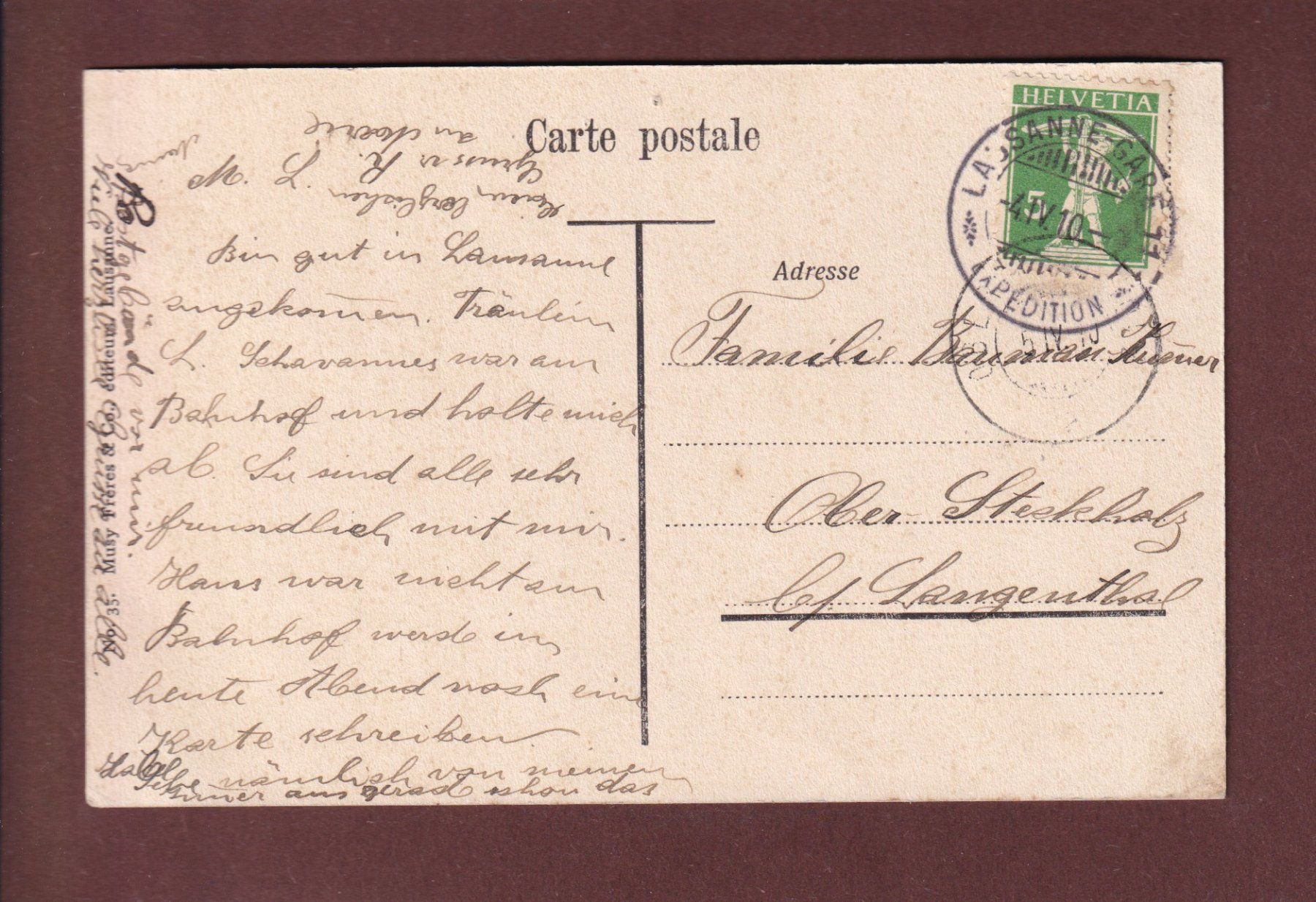Cartoline postali: LAUSANNE - Vue partielle - 1910 – Usato da Pully venduto da nicecards 1
