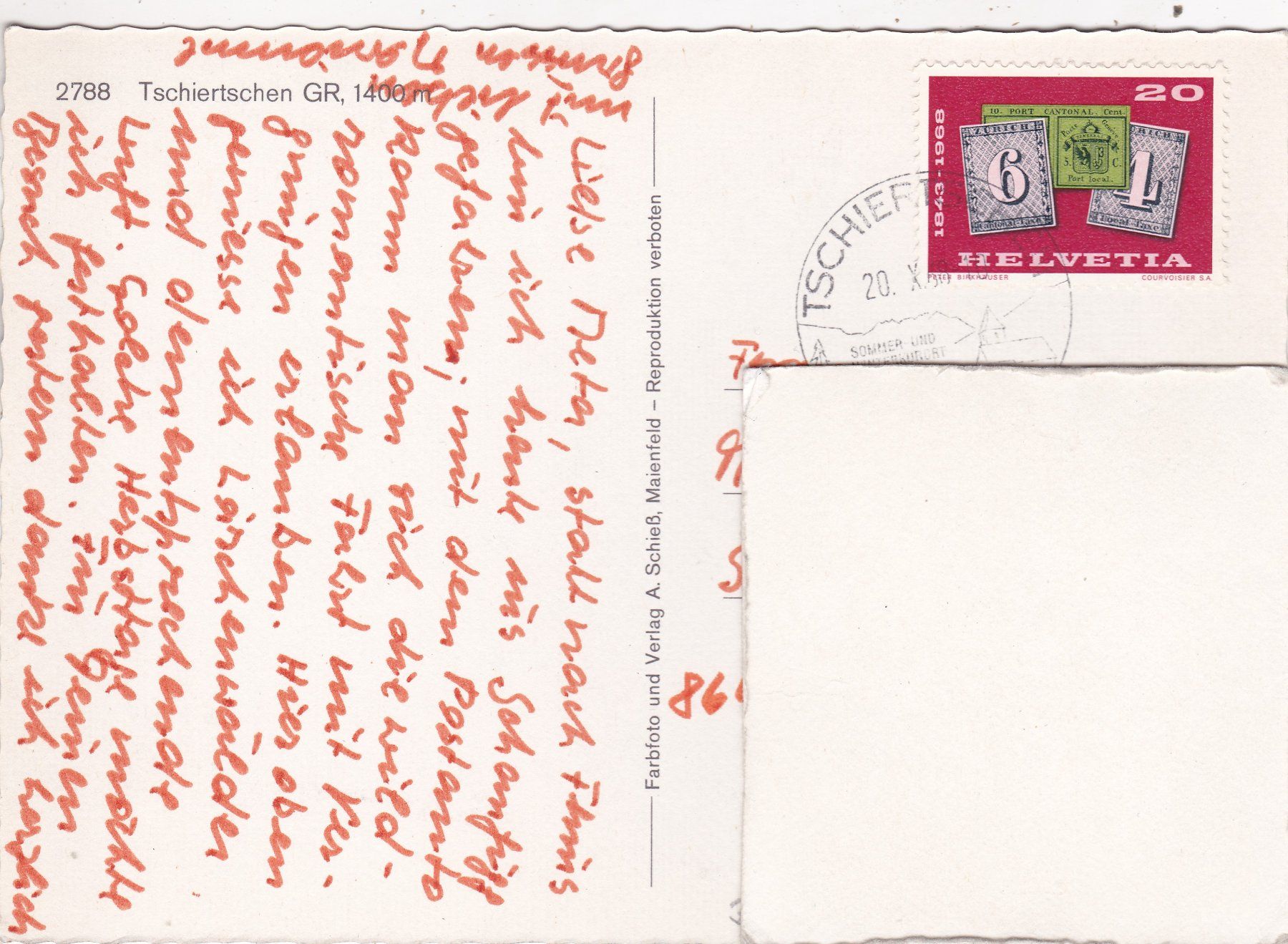 Cartoline postali: Tschiertschen 1968 – Usato da Herisau venduto da Lisegrat2008 1