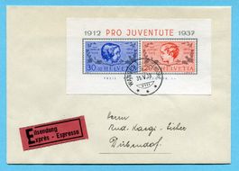 Brief mit Pro Juventute mit Block J83I/J84I - Letzttag !