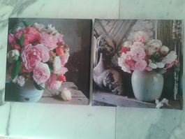 2 schöne Leinwanddrucke Rosen 20x20cm Geschenk Muttertag NEU
