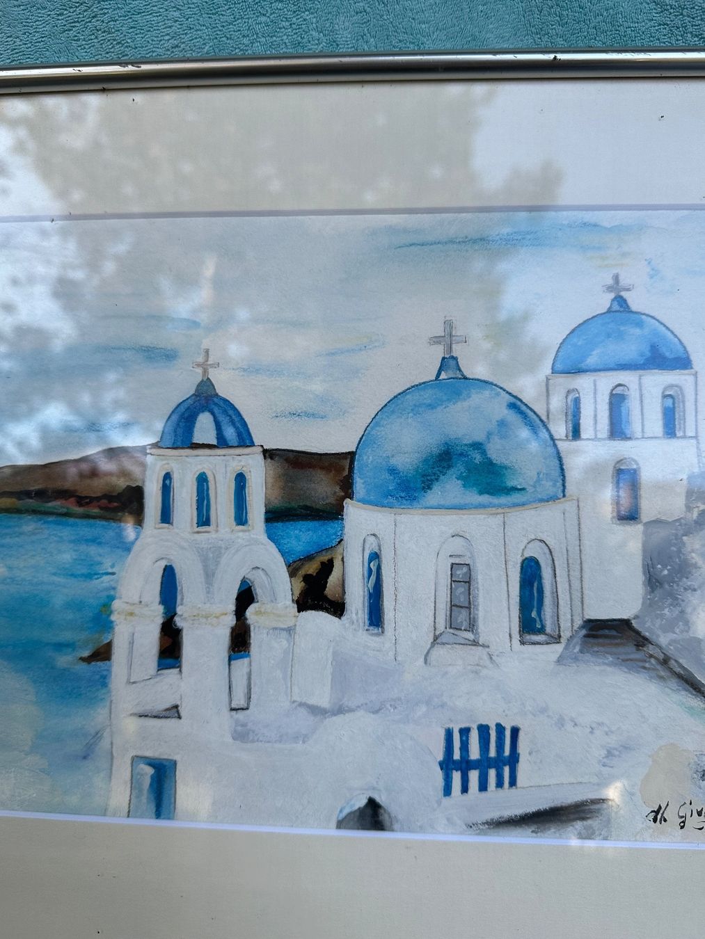 Dipinti: Aquarelle Santorin Grèce, encadré. – Usato da Lausanne venduto da artnouveau04 1