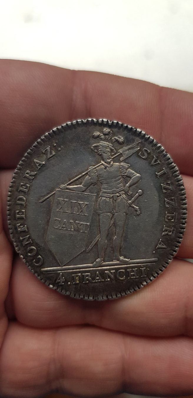 Tutti le monete: 4 francs Ticino 1814 – Usato da Meyrin venduto da menelaos77 1