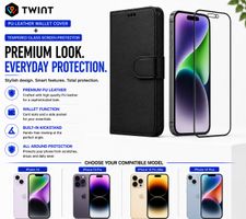 Leder Hülle +Panzerglas für iPhone 14/14 Pro/14 Pro Max/Plus