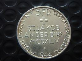 Silber 5 Fr.  1944 ST. JAKOB AN DER BIRS  -  Ungereinigt  -
