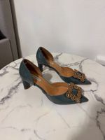 Leder damenschuhe Pumps grau mit Schmucksteinen Grösse 38