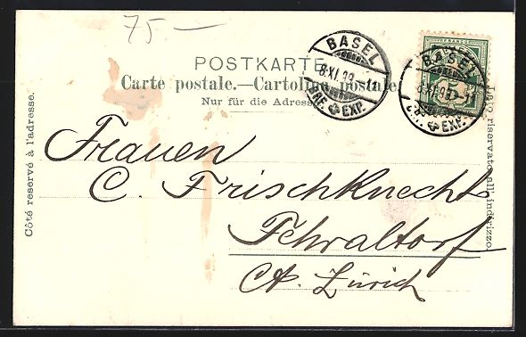 Cartoline postali: Litho Basel, Ortsansicht mit Hotel des T – Usato da Berlin venduto da bartko-reher 1