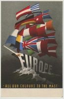 Reklame, Werbekarte für Europa, Schiff, Flaggen, um 1947