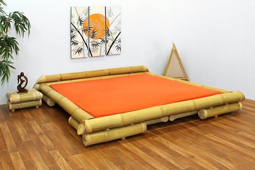 Bambus-Lounge Himmelbett 180x200 Cm 'Ko Lanta'  Bambusbett Mit Baldachin,  Natur Bett Holz Massiv 180x200