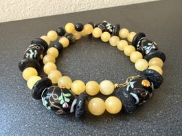 Unikat 💎 Neue Halskette mit Jade, Glas und Lava