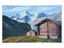 Peinture à l'huile sur toile "Vue sur les Alpes", signée