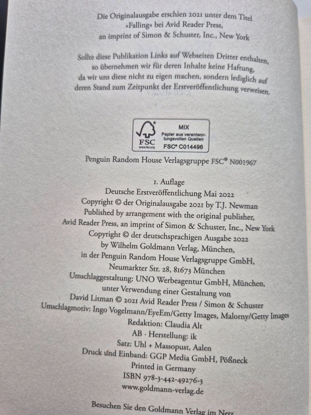 Libri: Flug 416  -  T.J. Newman – Usato da Niederweningen venduto da Obson 1