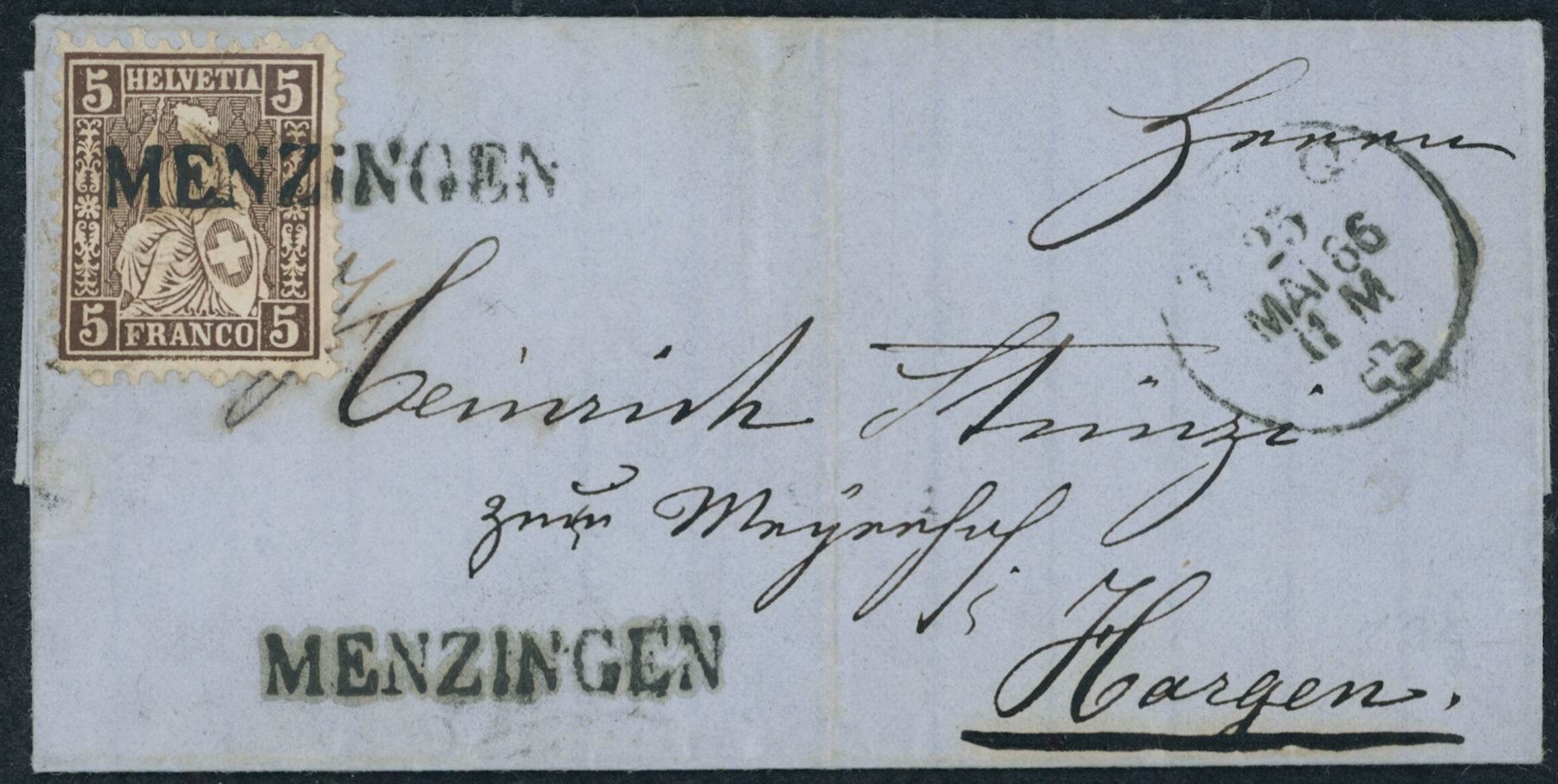 Tutti i francobolli: ZG Menzingen - Stabstempel - Zug - Brief – Usato da Schindellegi venduto da leecollect