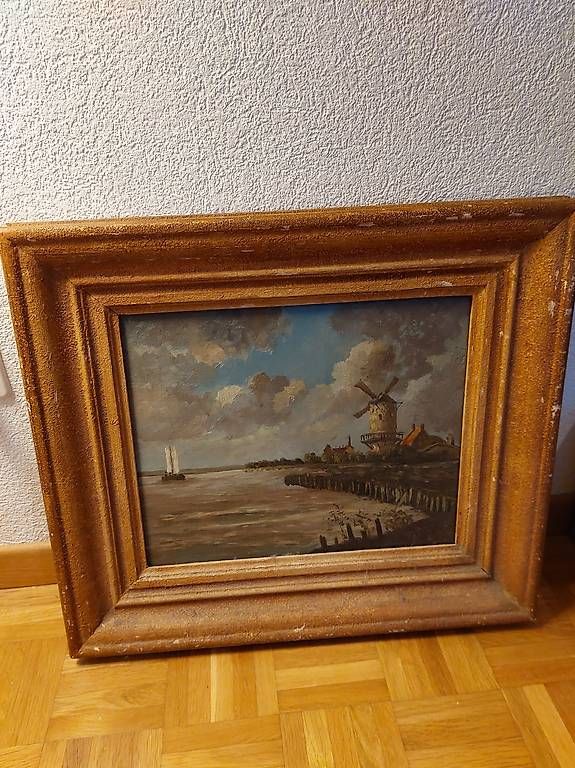 Dipinti: Öl auf Holz, Schiff mit Windmühle – Usato da Wetzikon ZH venduto da flo_vg2f
