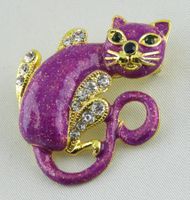 Brosche - KATZE - Lila - Glitzersteine - Neu