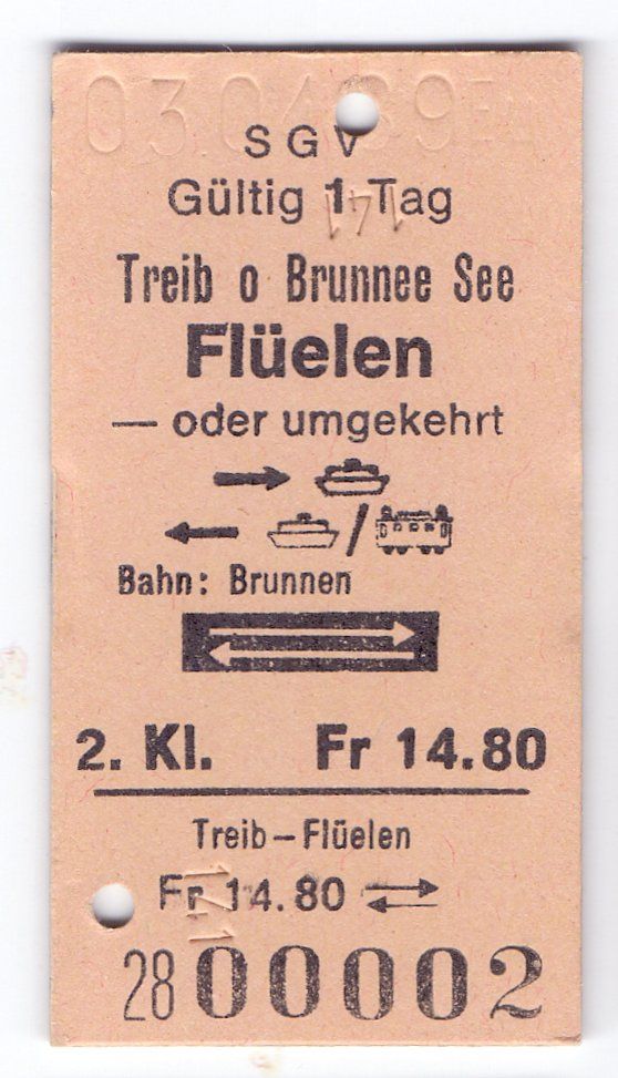 Biglietti: Billette Treib o Brunnee See Flüelen oder umgekehrt – Usato da Langenthal venduto da Sammlungs_aus