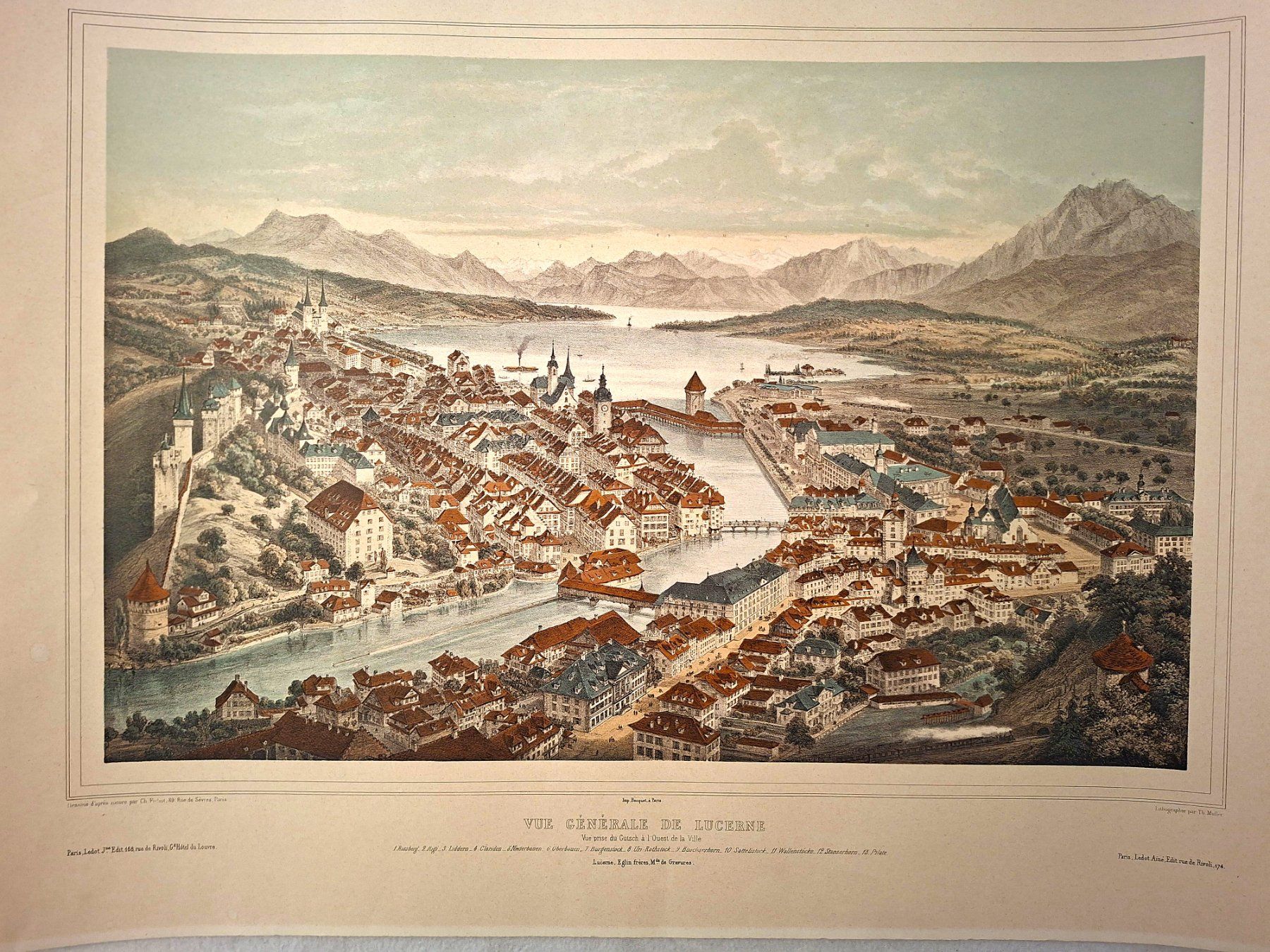 Arts picturaux & lithographies: Lithographie "Vue Générale de Lucerne" – D'occasion à Gümligen par beethoven66