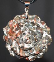 Halskette A-624 – Rose – Leopard Jasper – 33x33mm