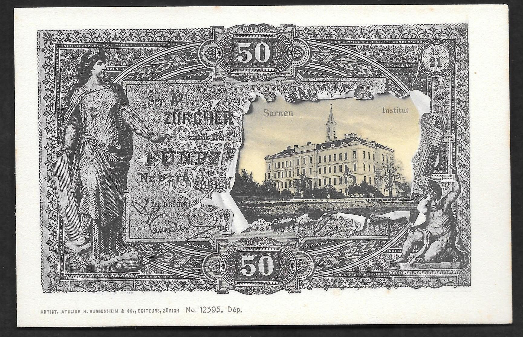Cartoline postali: Sarnen 50-Franken-Banknote mit Institut – Usato da Olten venduto da clotaldi