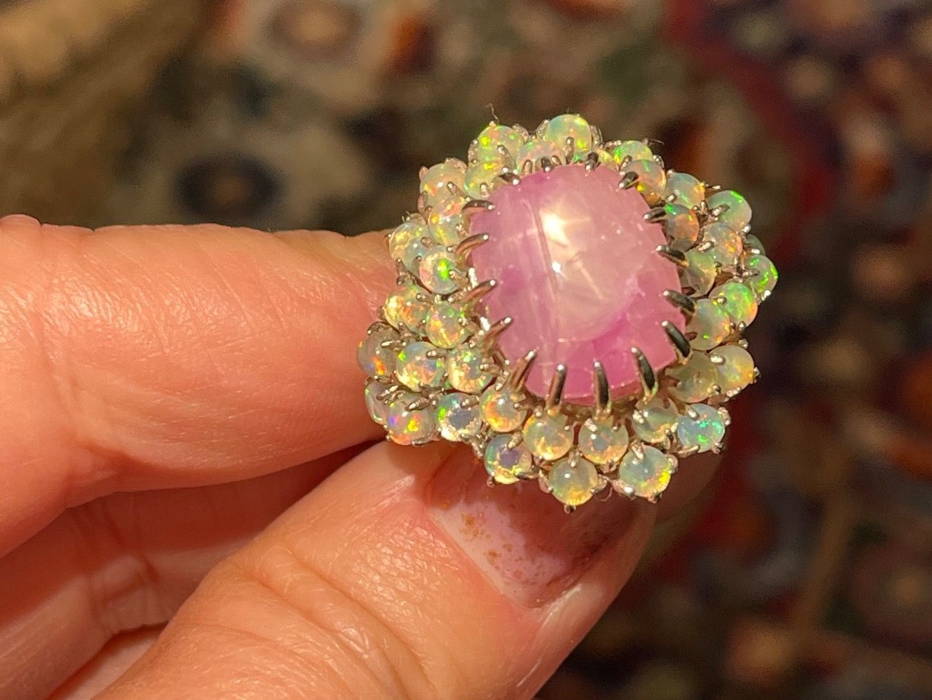 Llan Valls Joies Anelli: Star Ruby & Play of Colors Opals SS925 Ring – Nuovo (secondo la descrizione) da Birsfelden venduto da Brut-Reserve 4