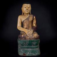 Buddha Schüler Sariputta Mönch Skulptur Holz Statue Burma