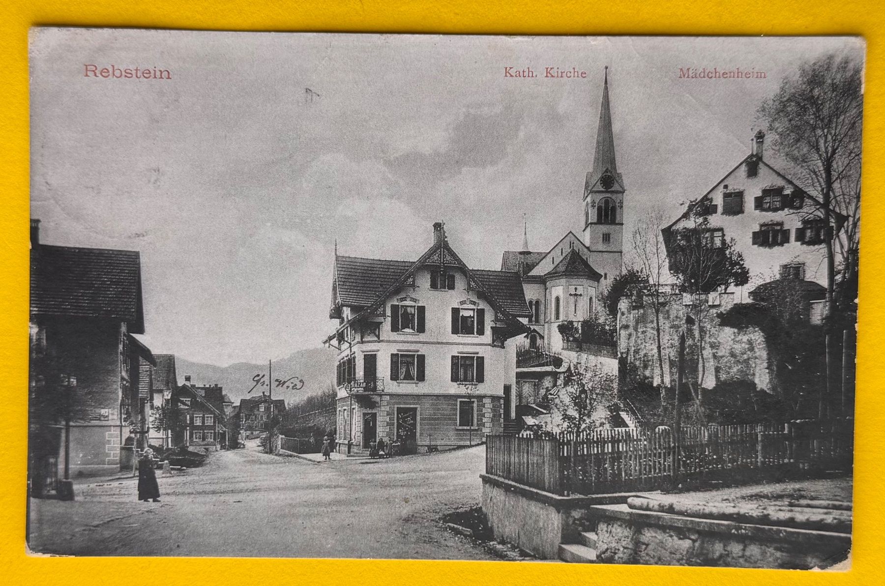 Ansichtskarten: Alte Ansichtskarte Rebstein: Kath. Kirche & Mädchenheim – Gebraucht aus Andwil SG von Ariisa1234