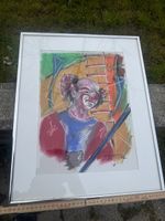 Originales Clown-Gemälde, gerahmt, aus dem Jahr 1992.
