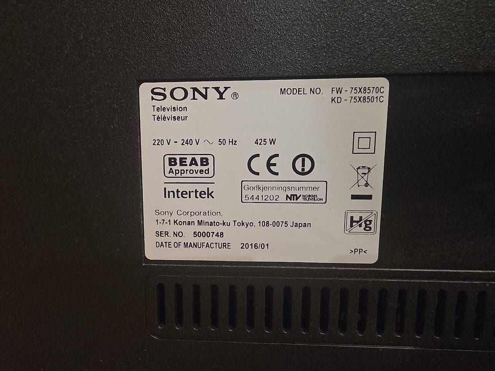 Wandhalterungen: Sony 75" TV inkl. Standfuss – Gebraucht aus Selzach von Grievas 2