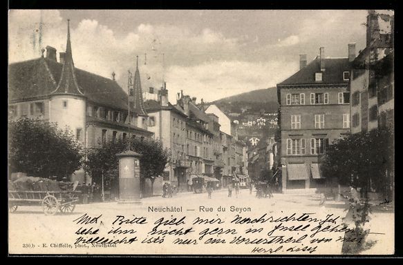 Cartoline postali: AK Neuchâtel, Rue du Seyon – Usato da Berlin venduto da bartko-reher