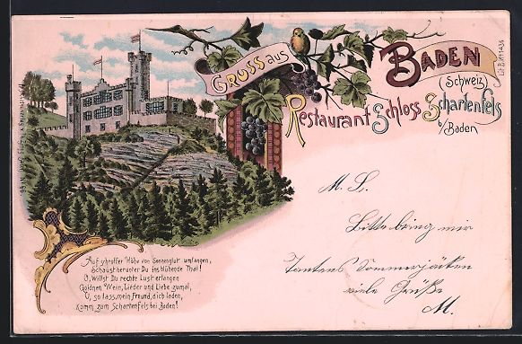 Cartes postales: Litho Baden, Restaurant Schloss Scharten – D'occasion à Berlin par bartko-reher