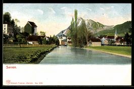 Sarnen, Ortsansicht mit Fluss, Kirche un