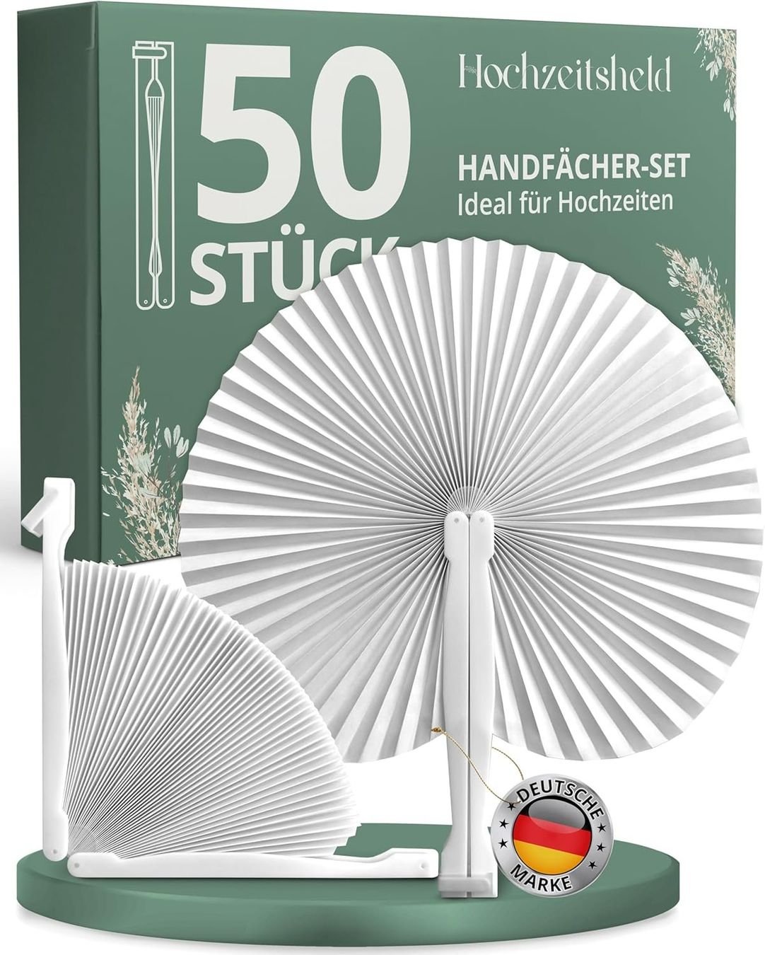 Tutte le decorazioni: Hochzeitsfächer 50 Stück weiss Papierfächer – Nuovo e nell'imballaggio originale da Suhr venduto da SchnapperCH