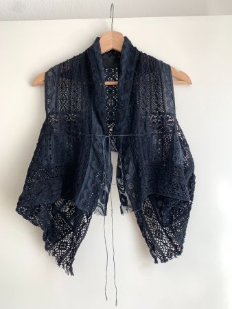 vintage Marc le Bihan blue and black cotton lace vest