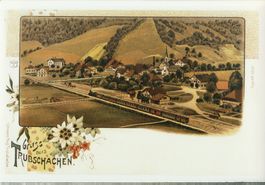 Trubschachen mit Bahn und Bahnhof - (Litho um 1900)