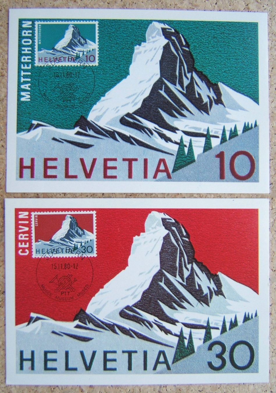 Tutti i francobolli: 2 MAXIMUMKARTEN MATTERHORN 1980 – Usato da Brunnen venduto da Nonne04