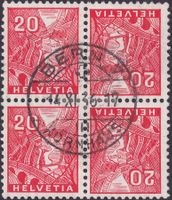 K31 (20c+20c, rot), im Viererblock von BERN, Z'Spez: 175.-