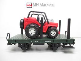 Lehmann Toy Train 94669 Rungenwagen mit Jeep beladen Spur G