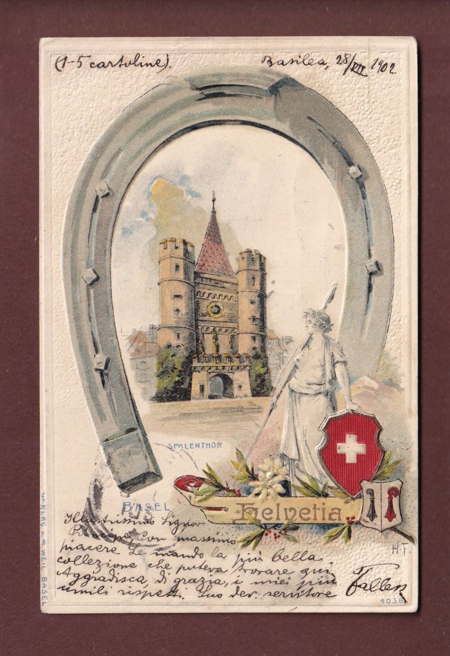 Cartoline postali: BASEL - Spalenthor - 1902 Präge – Usato da Pully venduto da nicecards