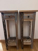 Beistelltisch mit Schublade Holz Vintage 2 Stücke Zustand
