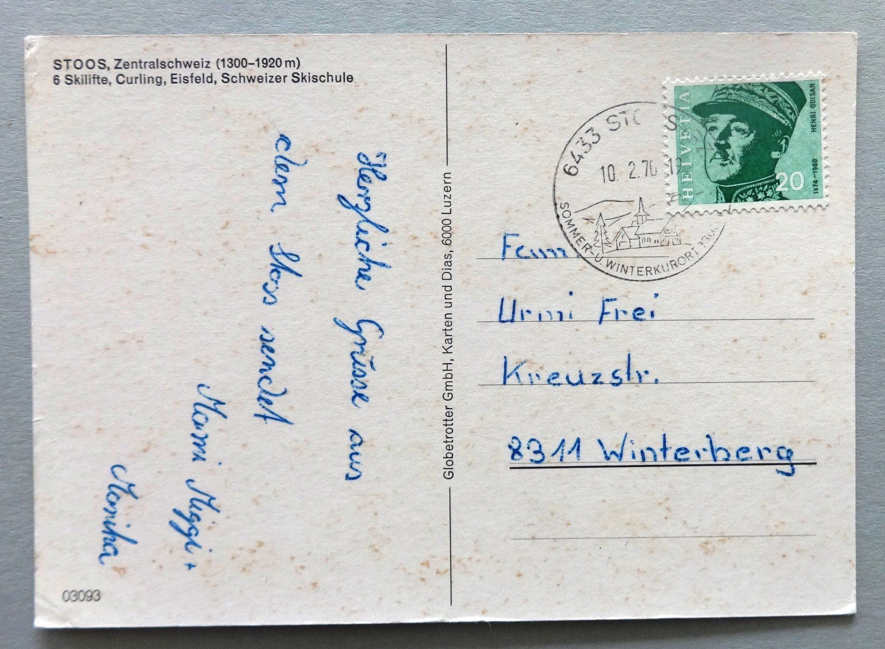 Cartoline postali: Stoos, Zentralschweiz (1300-1920 m) – Usato da Fétigny venduto da Billy2miny 1