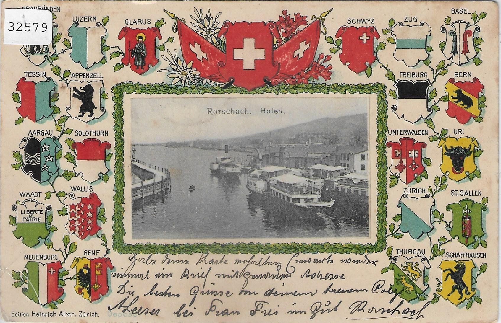 Cartoline postali: Rorschach - Hafen - Wappen-Litho – Usato da Ettingen venduto da Kartenplanet