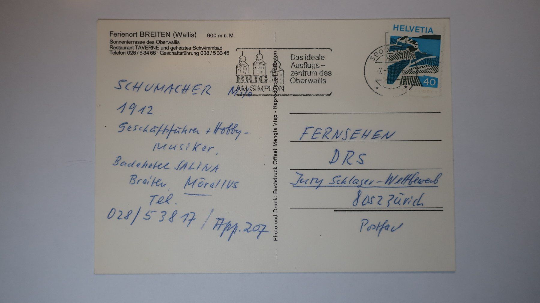 Cartoline postali: Ferienort Breiten (Wallis) 1976 – Usato da Cormoret venduto da Pascalll2001 3