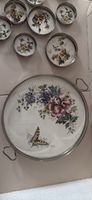 Serviertablett Porzellan Vintage mit Glas Unterteller 