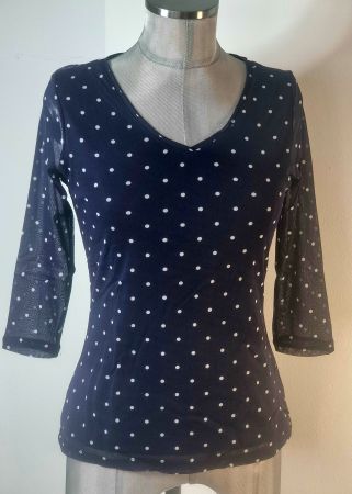 S 36 S.OLIVER Blusenshirt Chiffon 3/4Arm d'blau gepunktet