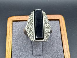 Vintage Silber 925 Onix schwarz und marcassit Ring